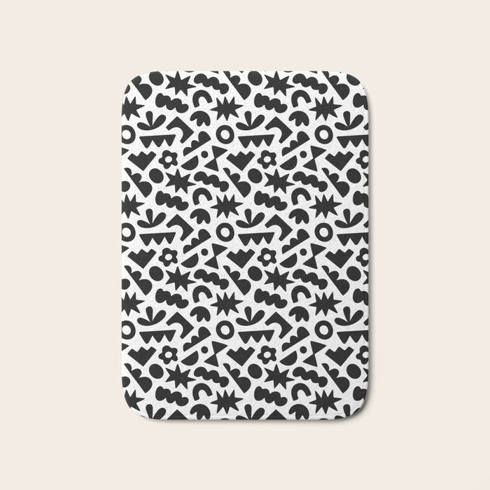Abstract organic black and white shape pattern Bath Mat Gallery Image 1