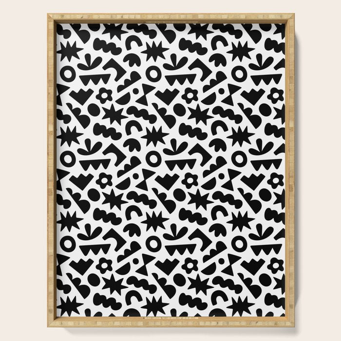 Abstract organic black and white shape pattern Serving Tray Gallery Image 1