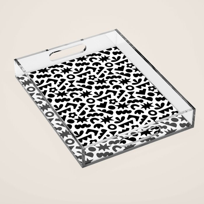 Abstract organic black and white shape pattern Acrylic Tray Gallery Image 1