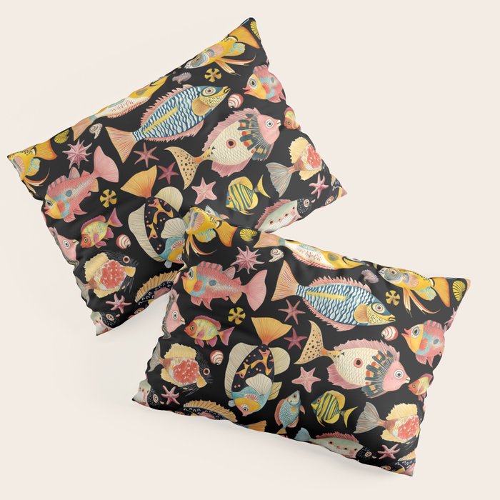 Whimsical Underwater World Multicolor Fish Pattern Black Pillow Sham Gallery Image 3
