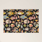 Whimsical Underwater World Multicolor Fish Pattern Black Welcome Mat Gallery Image 1