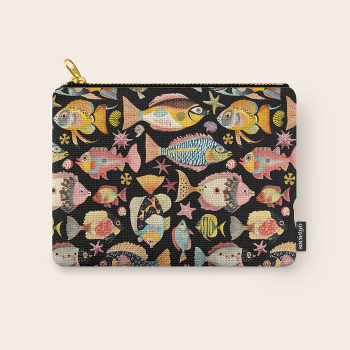 Whimsical Underwater World Multicolor Fish Pattern Black Carry All Pouch Gallery Image 1