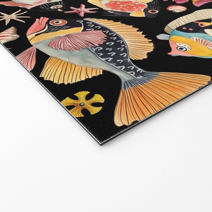 Whimsical Underwater World Multicolor Fish Pattern Black Welcome Mat Gallery Image 2