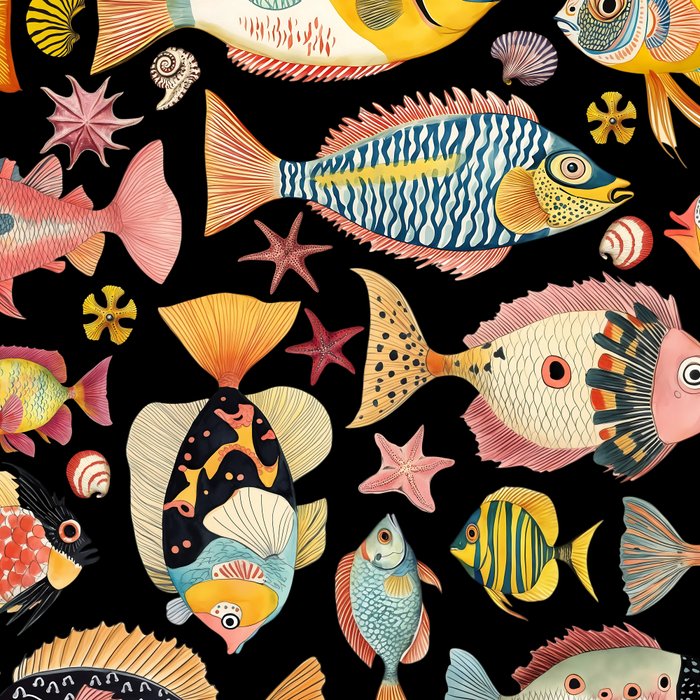 Whimsical Underwater World Multicolor Fish Pattern Black Coffee Mug Gallery Image 2