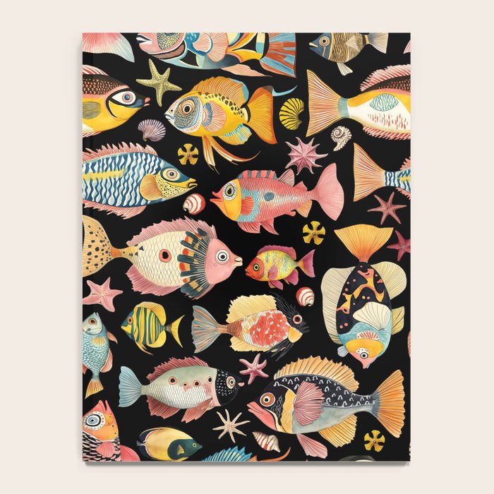 Whimsical Underwater World Multicolor Fish Pattern Black Notebook Gallery Image 4