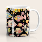 Whimsical Underwater World Multicolor Fish Pattern Black Coffee Mug Gallery Image 1