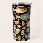 Whimsical Underwater World Multicolor Fish Pattern Black Travel Mug Gallery Image 1