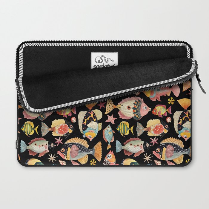 Whimsical Underwater World Multicolor Fish Pattern Black Laptop Sleeve Gallery Image 2