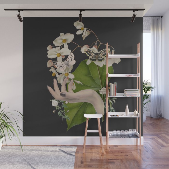 Minimal Collage/ Hand, Plants and Butterflies 6 Wall Mural Gallery Image 1