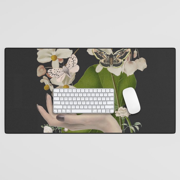 Minimal Collage/ Hand, Plants and Butterflies 6 Desk Mat Gallery Image 1