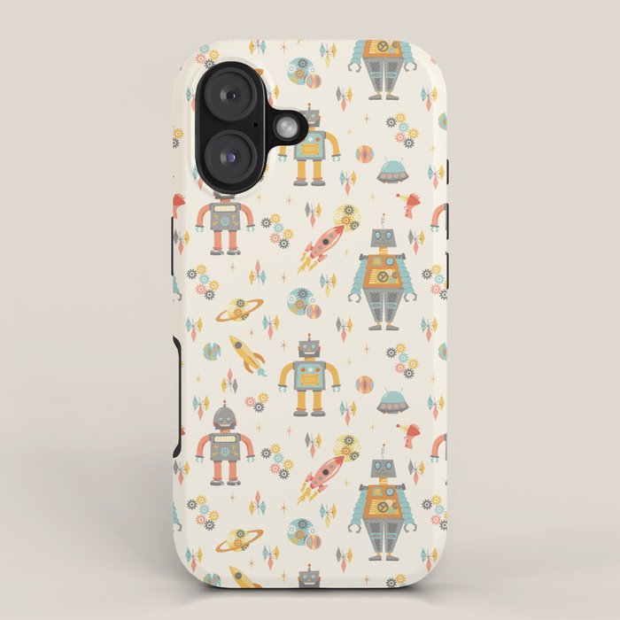 Vintage Inspired Robots in Space iPhone Case Gallery Image 1