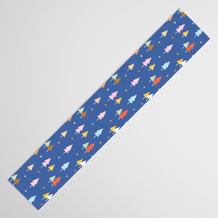 Colorful Scandinavian Christmas Trees on Blue Table Runner Gallery Image 3