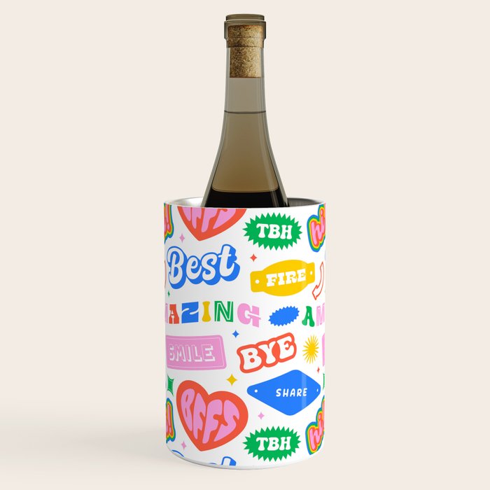 Retro funny sticker quote label pattern Wine Chiller Gallery Image 1