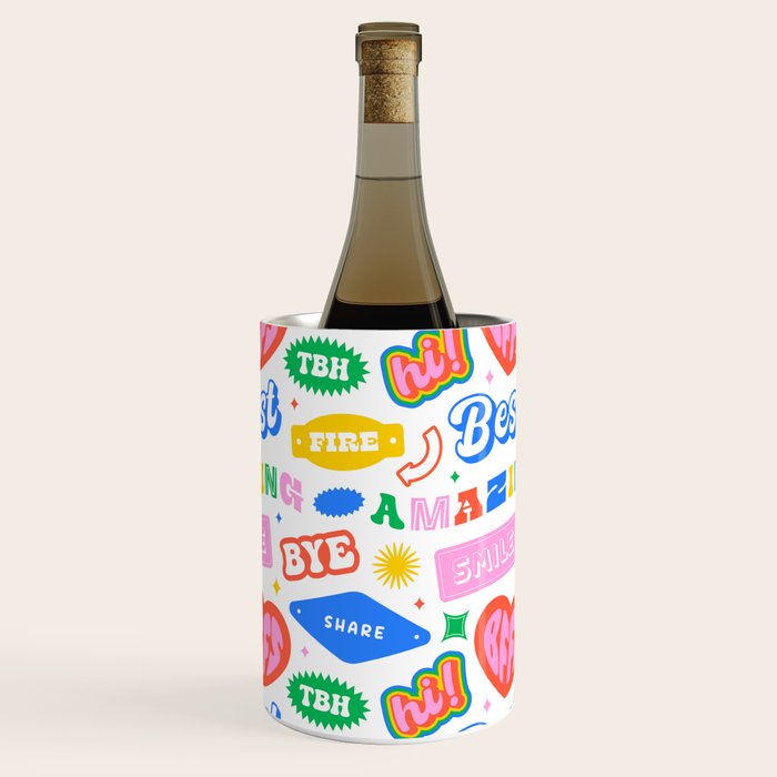 Retro funny sticker quote label pattern Wine Chiller Gallery Image 2