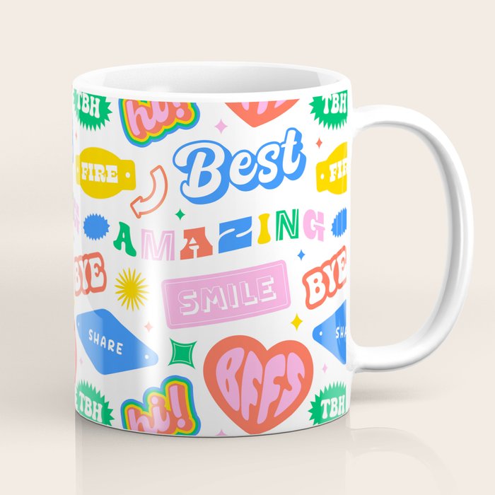 Retro funny sticker quote label pattern Coffee Mug Gallery Image 1