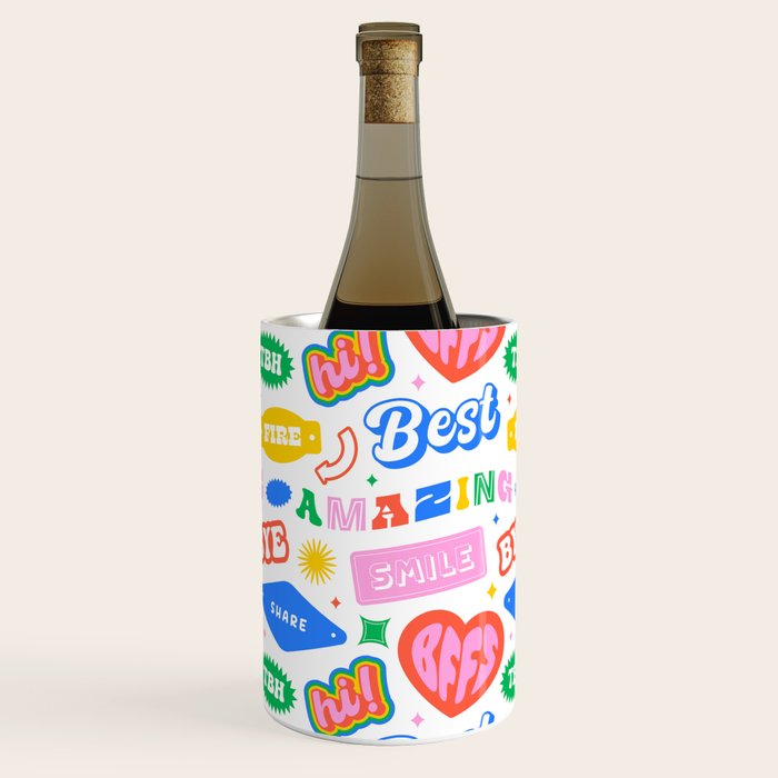 Retro funny sticker quote label pattern Wine Chiller Gallery Image 3