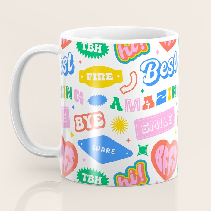 Retro funny sticker quote label pattern Coffee Mug Gallery Image 3