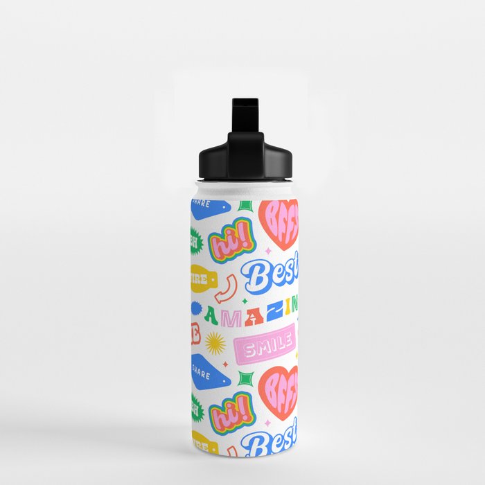 Retro funny sticker quote label pattern Water Bottle Gallery Image 2