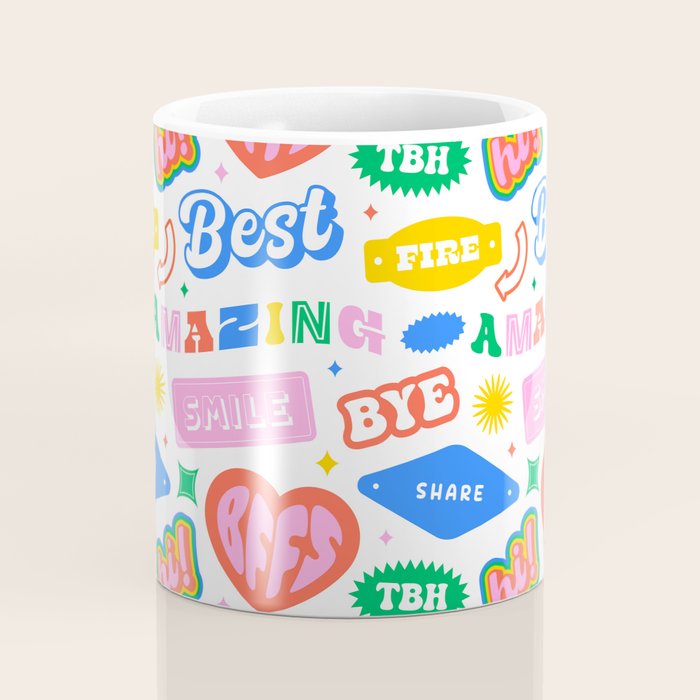 Retro funny sticker quote label pattern Coffee Mug Gallery Image 4