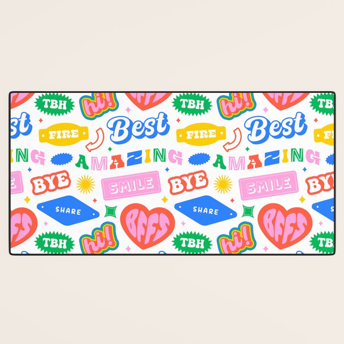 Retro funny sticker quote label pattern Desk Mat Gallery Image 3