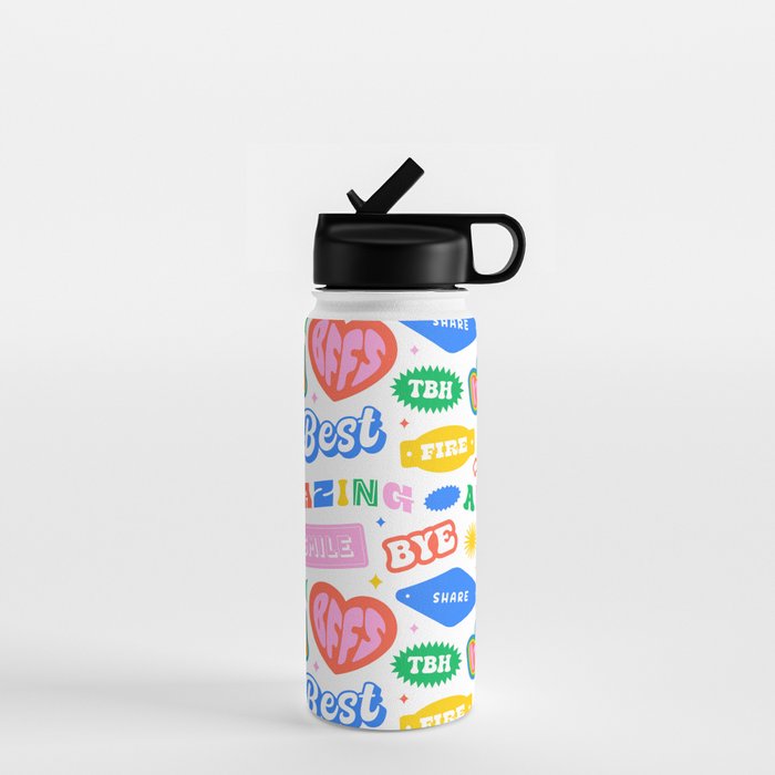 Retro funny sticker quote label pattern Water Bottle Gallery Image 1