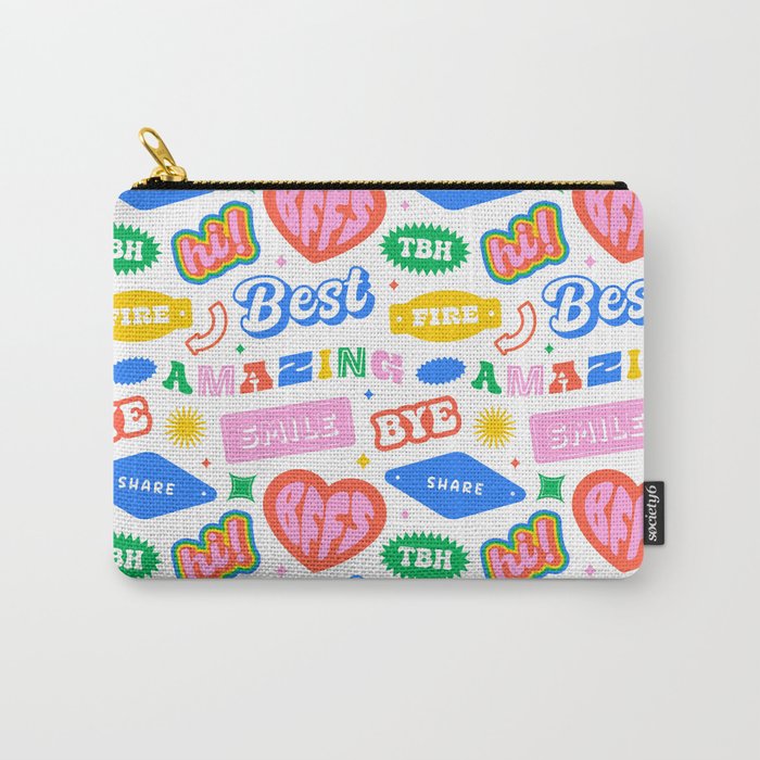 Retro funny sticker quote label pattern Carry All Pouch Gallery Image 1