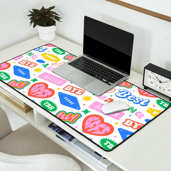 Retro funny sticker quote label pattern Desk Mat Gallery Image 2