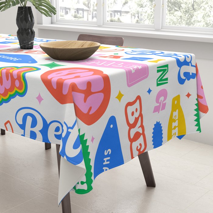 Retro funny sticker quote label pattern Tablecloth Gallery Image 3
