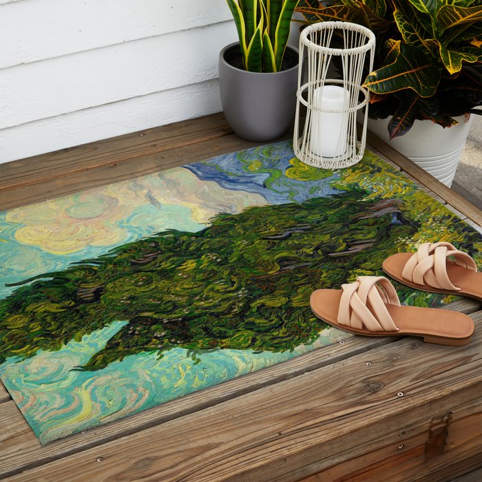Cypresses Oil Painting Landscape Vincent van Gogh Outdoor Rug Gallery Image 2
