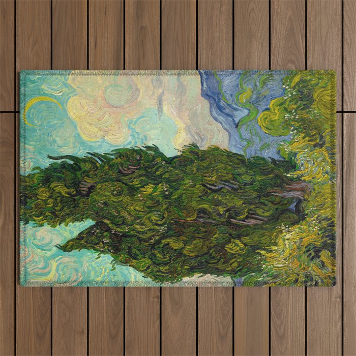 Cypresses Oil Painting Landscape Vincent van Gogh Outdoor Rug Gallery Image 1