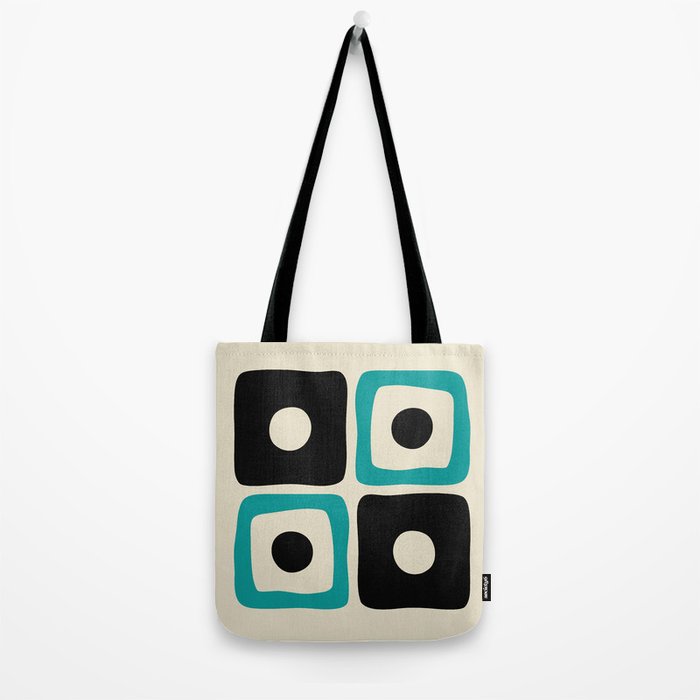 Mid Century Modern Square Dot Pattern 593 Black and Turquoise Tote Bag Gallery Image 2