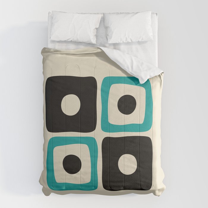Mid Century Modern Square Dot Pattern 593 Black and Turquoise Comforter Gallery Image 6