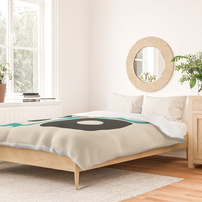 Mid Century Modern Square Dot Pattern 593 Black and Turquoise Duvet Cover Gallery Image 2