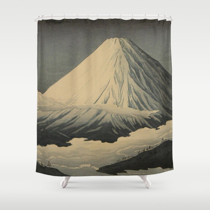 Shotei Takahashi Four Seasons of Mount Fuji Near Omuro Kawase Hasui Japanese Woodblock Print Shower Curtain Gallery Image 1