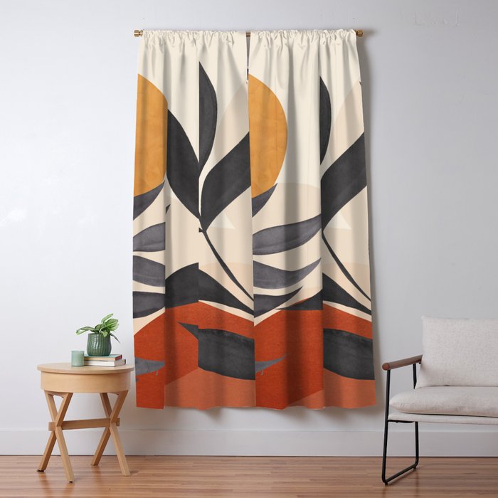 Minimal Abstract Art Tropical Leaves 5 Window Curtain Gallery Image 5