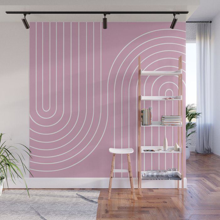 Minimal Line Curvature LXXVI Blush Pink Mid Century Modern Arch Abstract Wall Mural Gallery Image 1