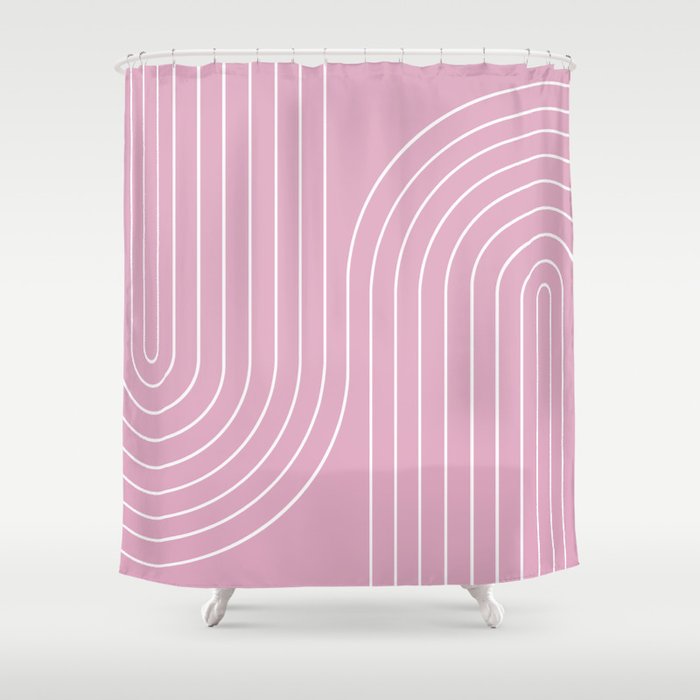 Minimal Line Curvature LXXVI Blush Pink Mid Century Modern Arch Abstract Shower Curtain Gallery Image 1