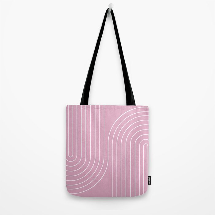 Minimal Line Curvature LXXVI Blush Pink Mid Century Modern Arch Abstract Tote Bag Gallery Image 2
