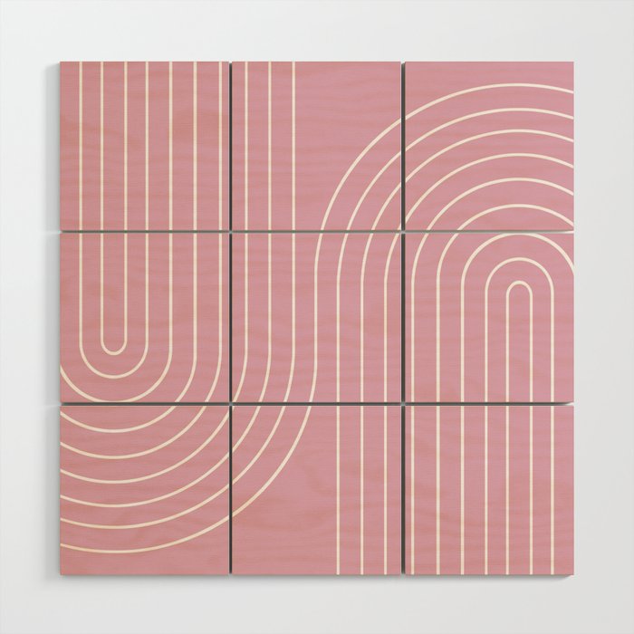 Minimal Line Curvature LXXVI Blush Pink Mid Century Modern Arch Abstract Wood Wall Art Gallery Image 1