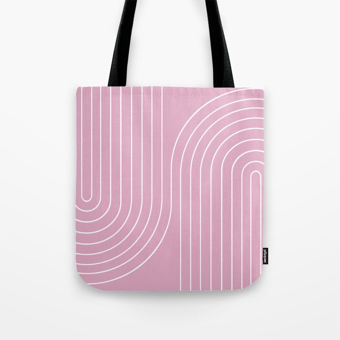 Minimal Line Curvature LXXVI Blush Pink Mid Century Modern Arch Abstract Tote Bag Gallery Image 1