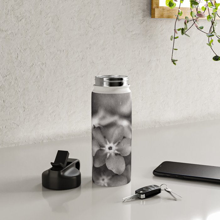 Black and White Botanical Flower Study 1 Water Bottle Gallery Image 4