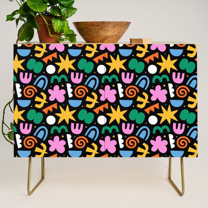 Colorful abstract organic shape doodle pattern Credenza Gallery Image 1