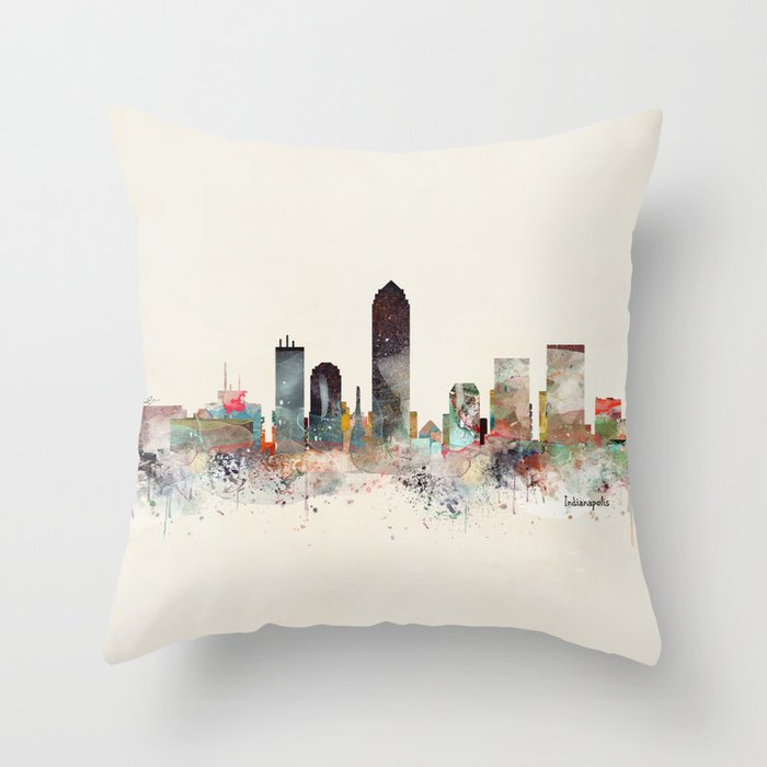 indianapolis indiana skyline Throw Pillow Gallery Image 1