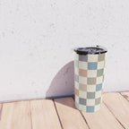Blue & Beige Neutral Checker Travel Mug Gallery Image 4