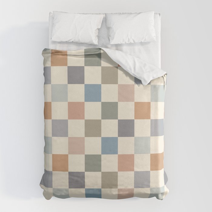 Blue & Beige Neutral Checker Duvet Cover Gallery Image 1