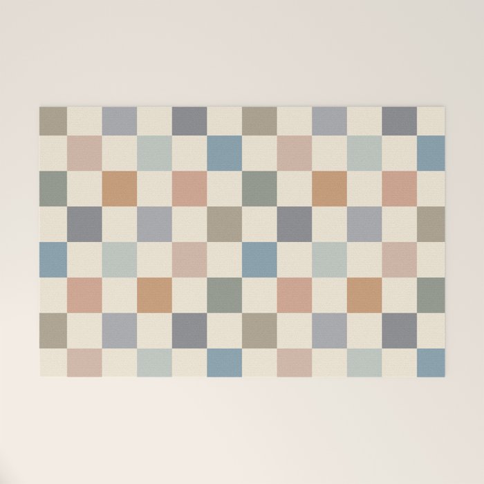 Blue & Beige Neutral Checker Welcome Mat Gallery Image 1