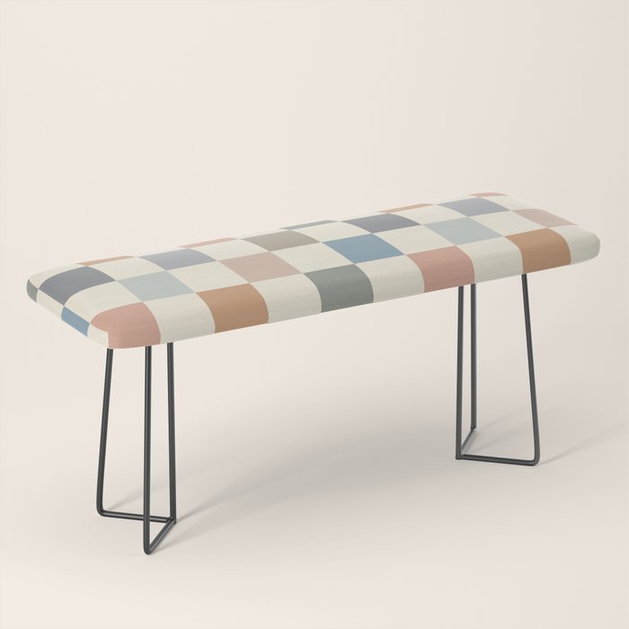 Blue & Beige Neutral Checker Bench Gallery Image 1