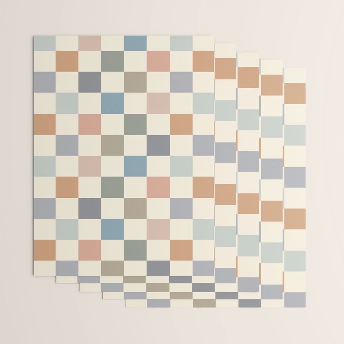 Blue & Beige Neutral Checker Wrapping Paper Gallery Image 3