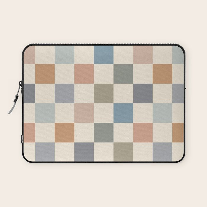 Blue & Beige Neutral Checker Laptop Sleeve Gallery Image 1