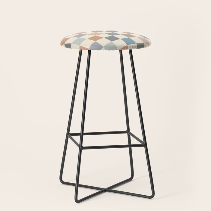 Blue & Beige Neutral Checker Stool Gallery Image 1